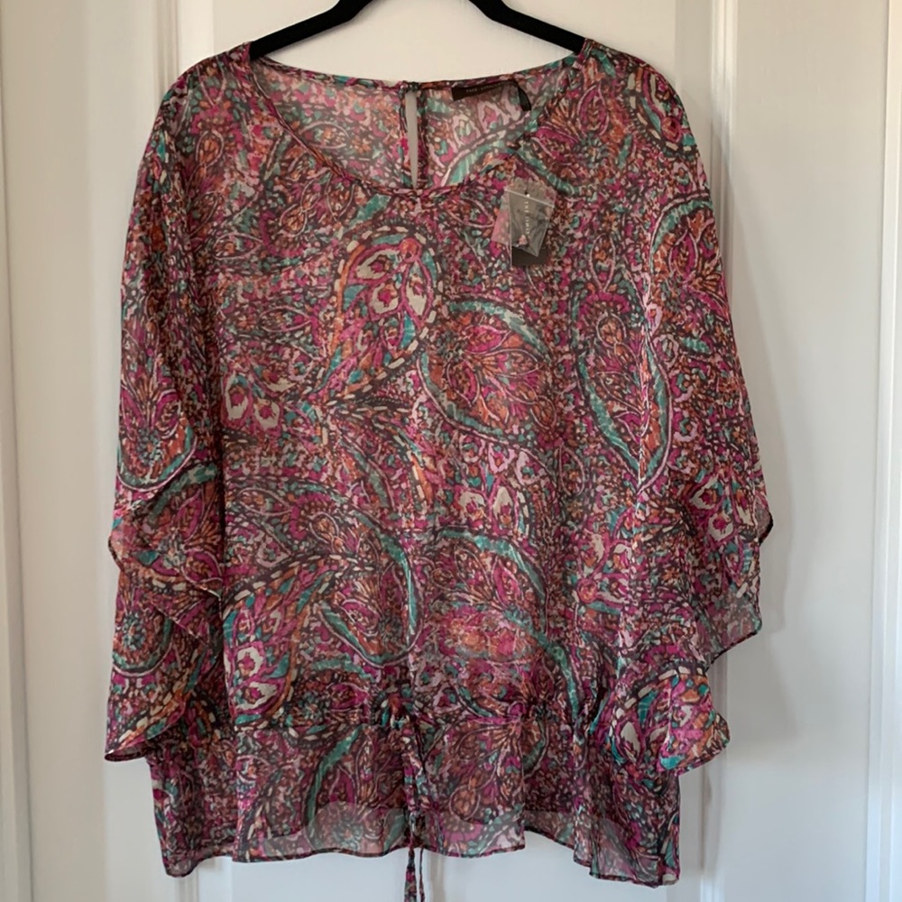 NWT THE LIMITED Butterfly Sleeve Peplum Hem Printed Blouse Size XS